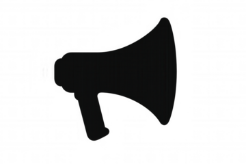 Black megaphone silhouette isolated on transparent background, symbolizing communication, announcements, and speaking out