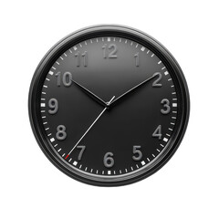 Black office wall clock isolated on transparent background
