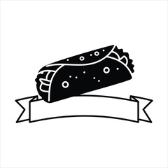 Hand drawn taco icon with blank banner for text and design elements