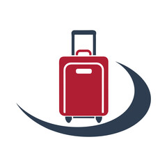 Red suitcase with dark blue accent and curved shape luggage travel
