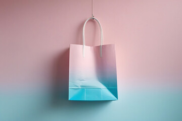 Empty Paper Shopping Bag with Handles, Gradient Color Scheme, Pastel Background, Minimal and Modern Style