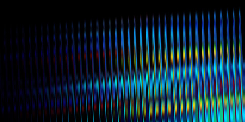 Abstract image of vertical lines with blue green and yellow colors on a black background space area