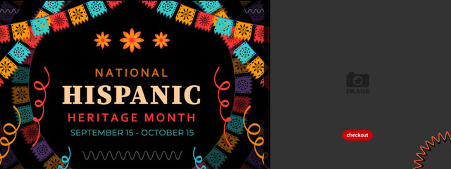 Hispanic heritage month. Banner design template with colorful abstract flag ornaments