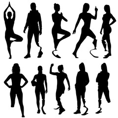 Diverse women embracing active lifestyles showcasing strength resilience and empowerment with prosthetic limbs in dynamic poses