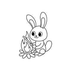 Cheerful Bunny Roasting Coloring Page