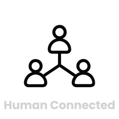 Human connected icon illustration isolated on white background, representing network, relationship, and social connection for communication and collaboration in business
