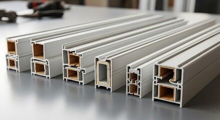 Variety of PVC window frame profiles.