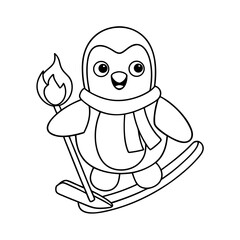 Cheerful Penguin Skiing Coloring Page