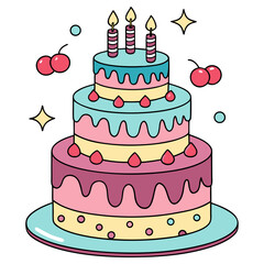 Colorful Birthday Cake with Candles Illustration