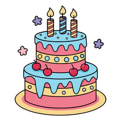 Colorful Birthday Cake with Candles Illustration