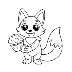 Cheerful Fox Making Snowball Coloring Page