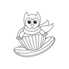 Cheerful Owl Ice Surfing Coloring Page