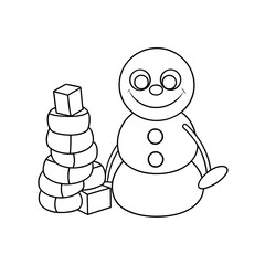 Happy Snowman Building Coloring Page