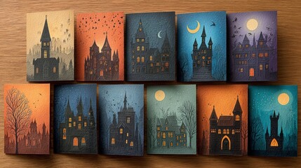 Halloween hand drawn invitation or greeting cards set