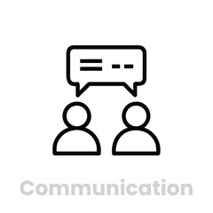 Communication icon isolated on white background editable vector stroke two people with speech bubble above their heads, representing conversation and interaction