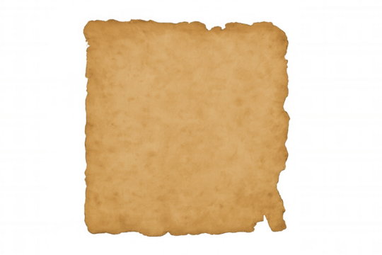 Blank antique parchment with ragged edges isolated on transparent background, providing copy space for text or design