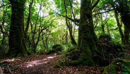 Obraz premium Lush green forest path