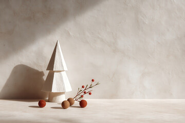 minimalist christmas celebration atmosphere in usa featuring handmade paper tree on wall