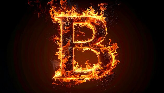 A capital letter "B" rendered in flames against a dark backdrop. Flames surge from the edges, giving a fiery effect