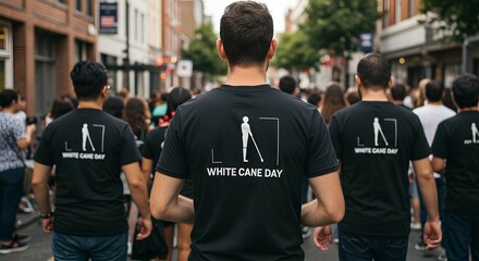 Fototapeta premium Group of people participating in White Cane Day street event 