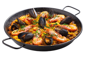 Seafood paella in a black pan (1)