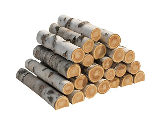 Stacked firewood logs isolated on transparent background