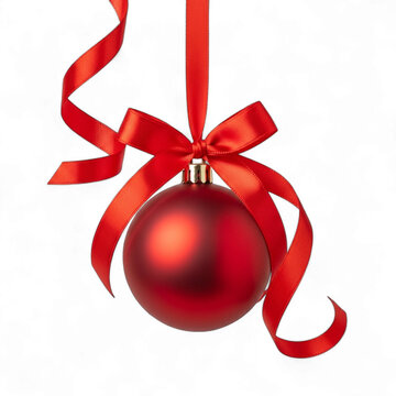 Red christmas ornament with ribbon isolated on transparent background