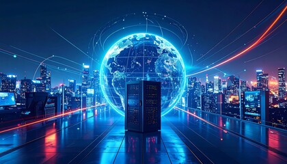 Global network server in futuristic city