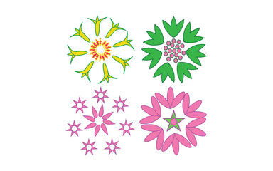 Four colorful flower designs on white background
