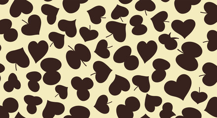 Seamless pattern of brown heartshaped leaves on a light background, creating a romantic and natureinspired design, perfect for various creative projects