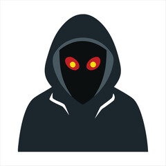 Mysterious Hooded Figure with Glowing Eyes – Dark Horror Vector Illustration