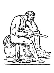 Ajax is a hero of Greek myths, old vintage illustration, 1897.