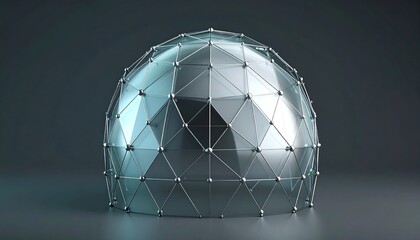 Abstract Dome Structure with Metallic Frame and Glass Panes on a Dark Background
