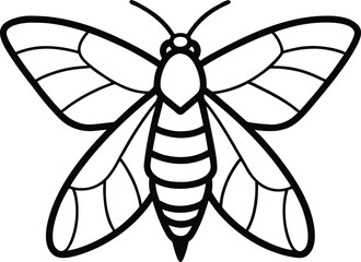 Simple Black and White Butterfly Outline Illustration for Coloring or Design on white background