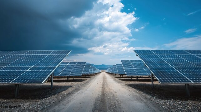 Solar farms utilizing photovoltaic panels to generate clean electricity at scale, reducing reliance on fossil fuels.