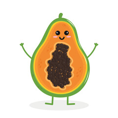Cute cartoon papaya character. Papaya fruit. Vector illustration