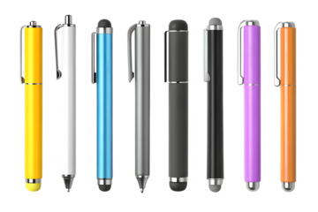 Colorful stylus pens isolated on a transparent background