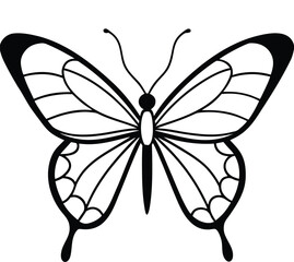 Elegant Butterfly Outline Illustration with Detailed Wing Patterns for Coloring or Design on white background