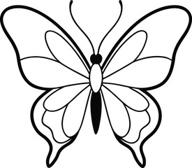 Simple butterfly outline illustration for coloring book or educational material on white background