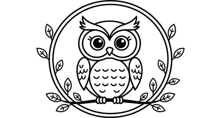 Fototapeta premium Owl illustration for kids coloring page in black and white 