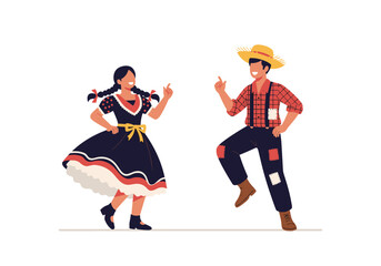 Obraz premium Joyful illustration of a couple dressed in traditional festive attire dancing with enthusiasm during a vibrant cultural celebration