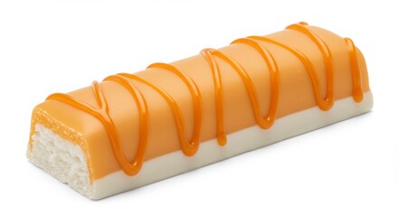 orange drizzle bar isolated on white background for dessert or bakery presentation