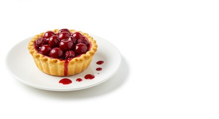 mini cherry pie on a clean white surface for a minimalist dessert or pastry presentations