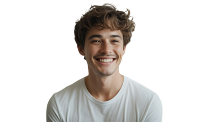 Adult man wearing white shirt isolated on transparent background