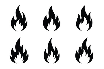 Fireplace flame vector icon set black color and white background