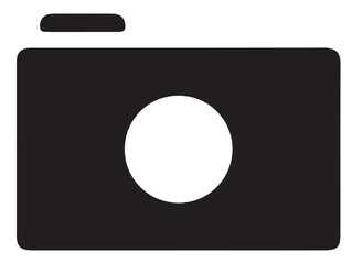 Vector art of a digital balck and white color camera icon with a lens, symbolizing photography and image technology