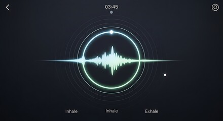 Guided breathing exercise with pulsating wave on screen for mindfulness