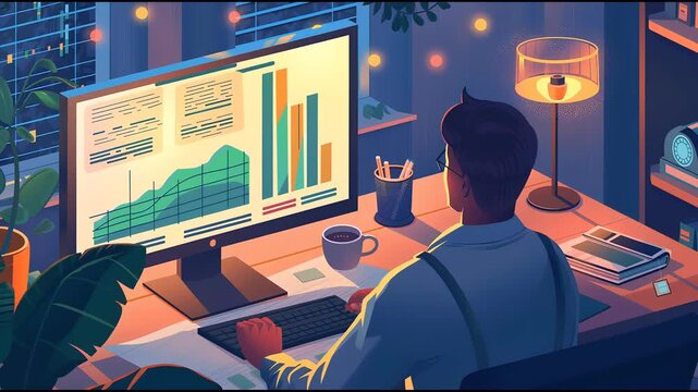 ilustracion hombre trabajando por la noche