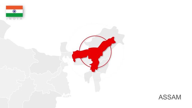 Assam map video 2, Highlighted on India Map Video, with Borders, Geography & Education&rdquo; India map video, Indian territory video.