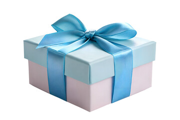 Obraz premium Light blue gift box with ribbon isolated on white background